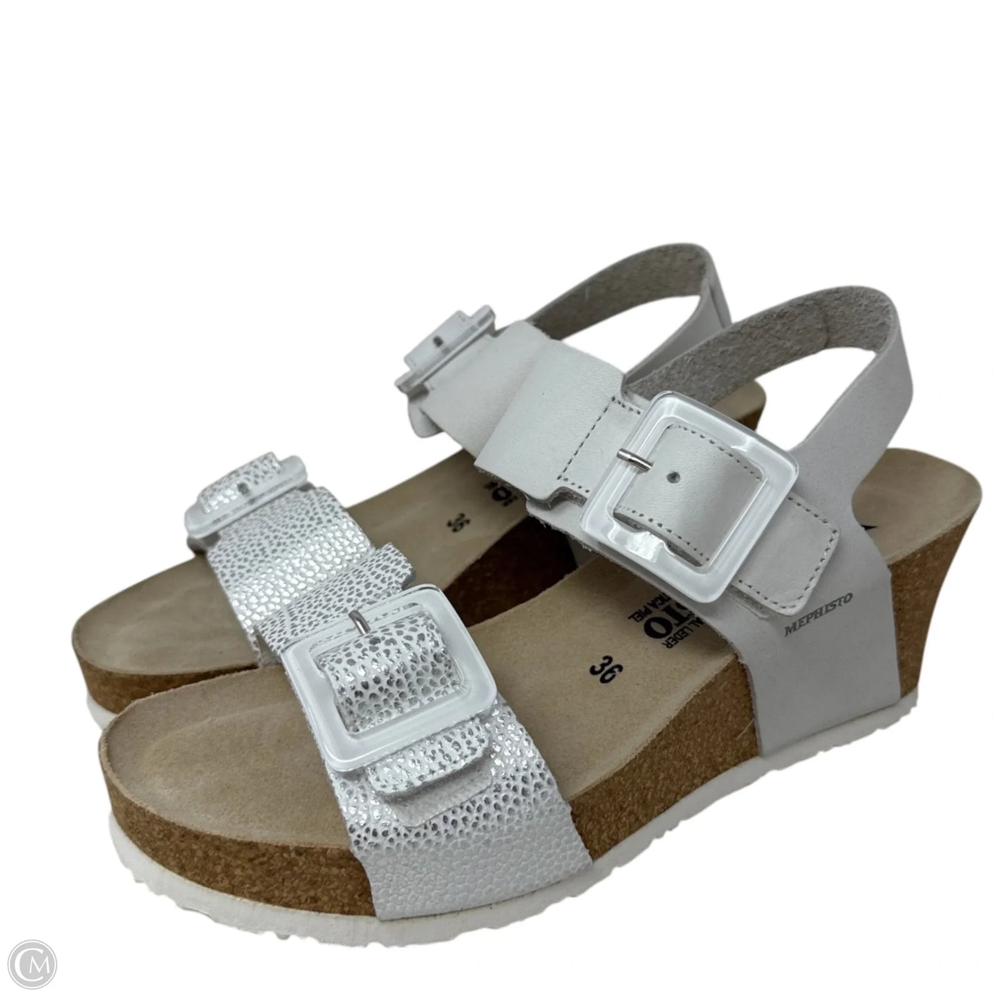 Sandals Heels Wedge By Mephisto In Silver, Size: 5.5