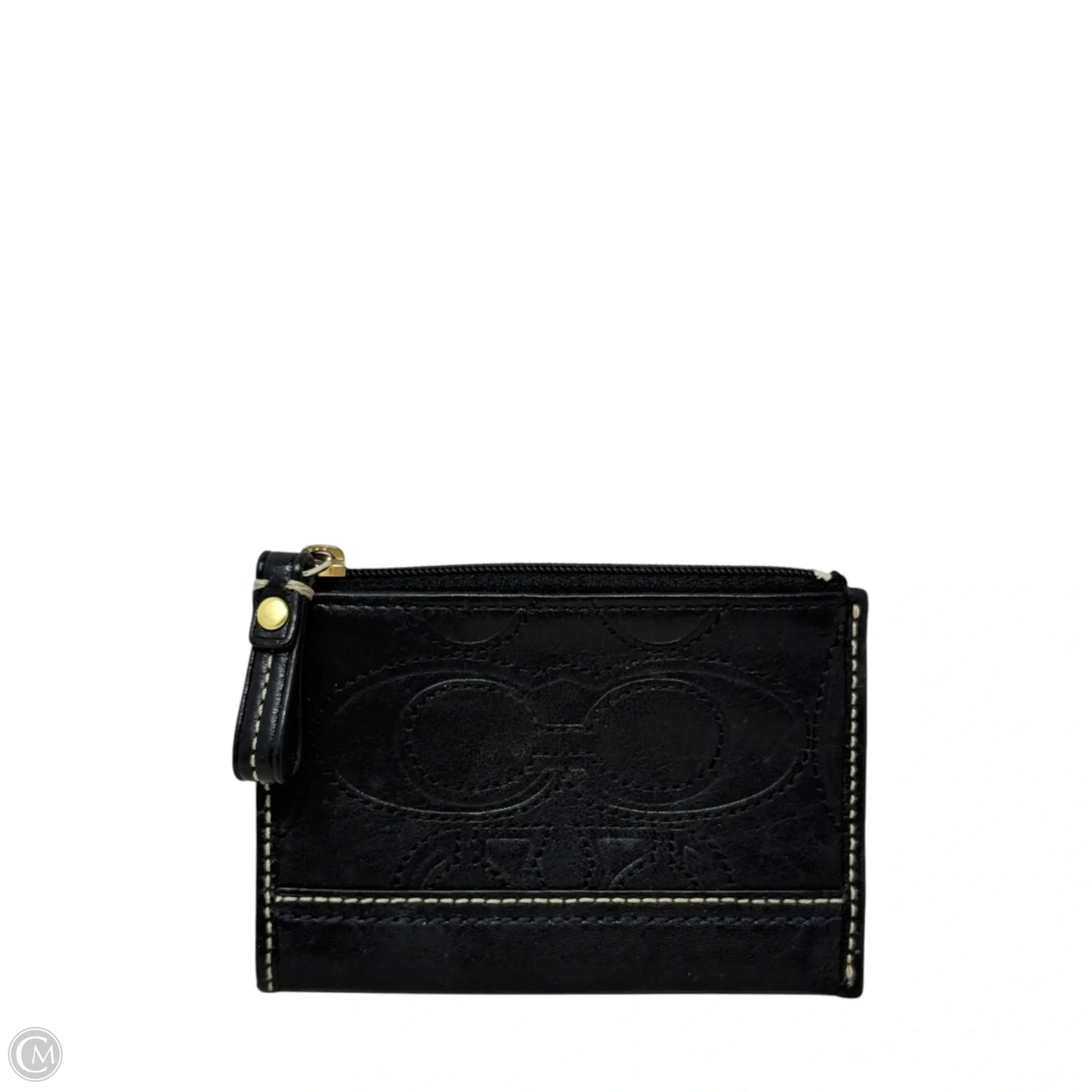 Stitched Signature Leather Coin Purse By Coach, Size: Small