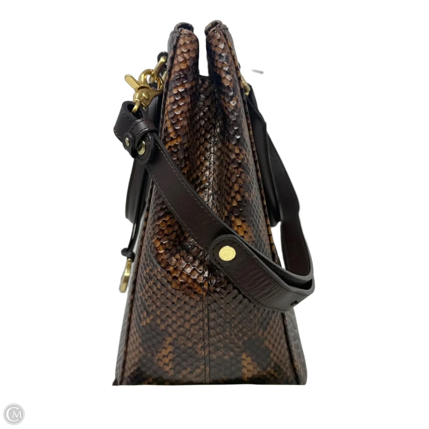 Snake Print Leather Satchel Designer By Brahmin, Size: Large