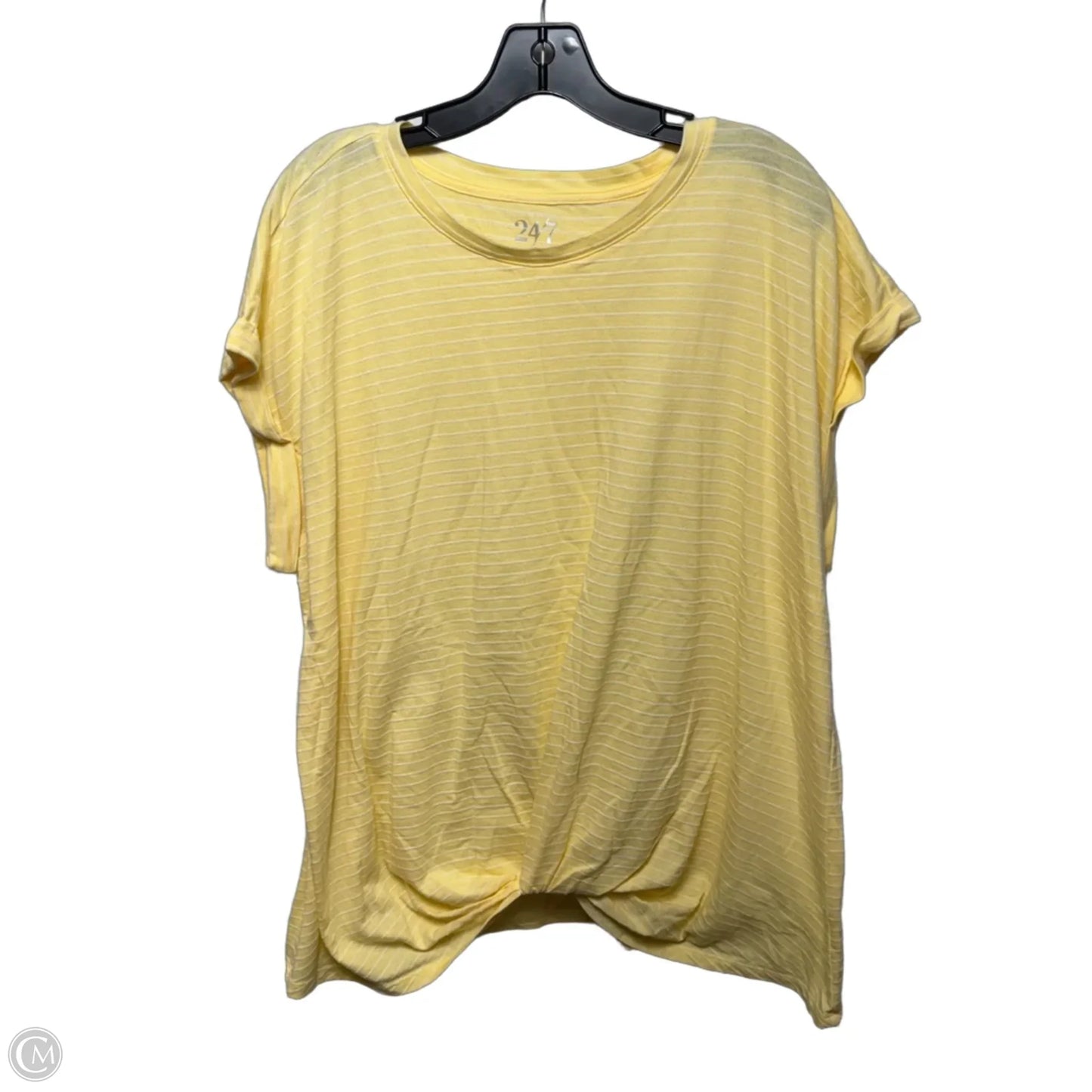 Top Short Sleeve By Maurices In Yellow Striped Pattern, Size: 2x