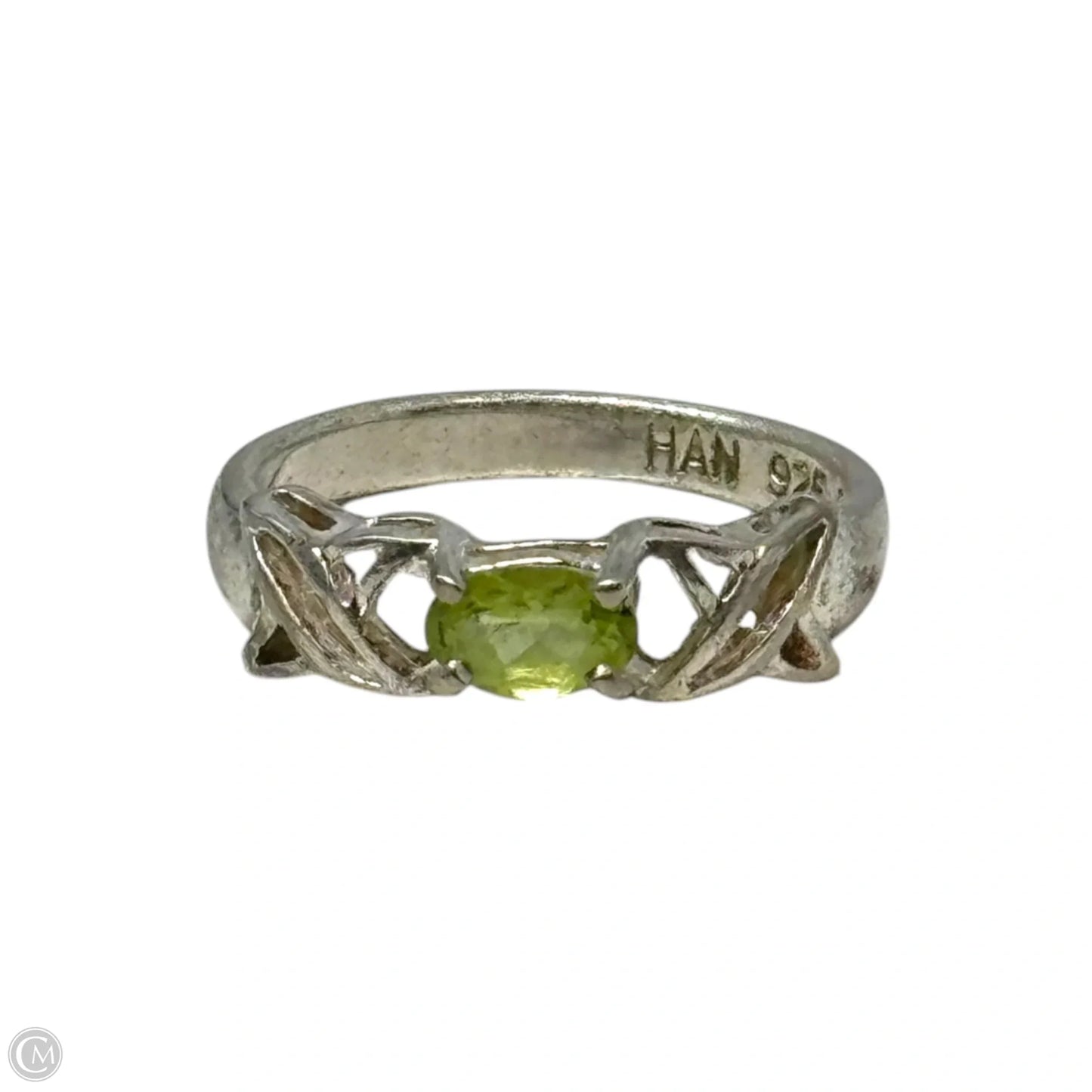 Green Stone Sterling Silver Ring, Size 6.5