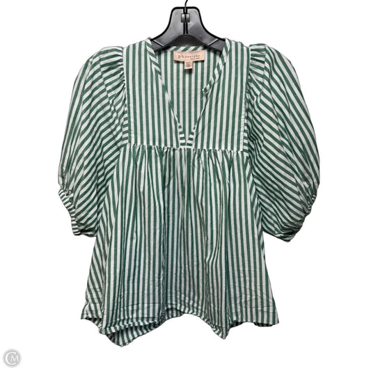 Puff Sleeve Top By Philosophy In Green & White Striped Pattern, Size: XS