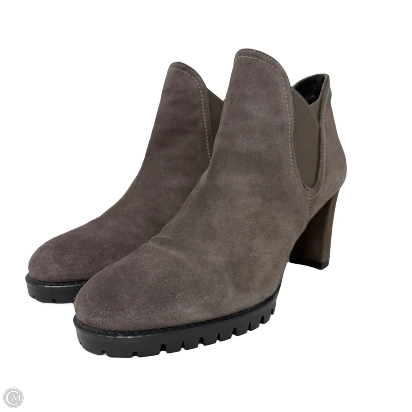 Jackson Suede Lug Sole Booties Designer By Stuart Weitzman In Taupe, Size: 9