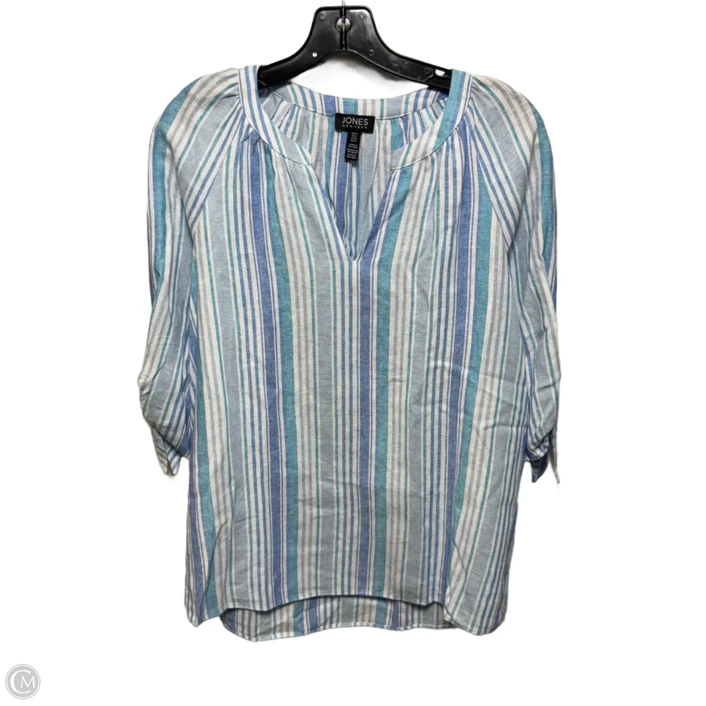 Top Long Sleeve By Jones New York In White Turquoise Striped Pattern, Size: Sp
