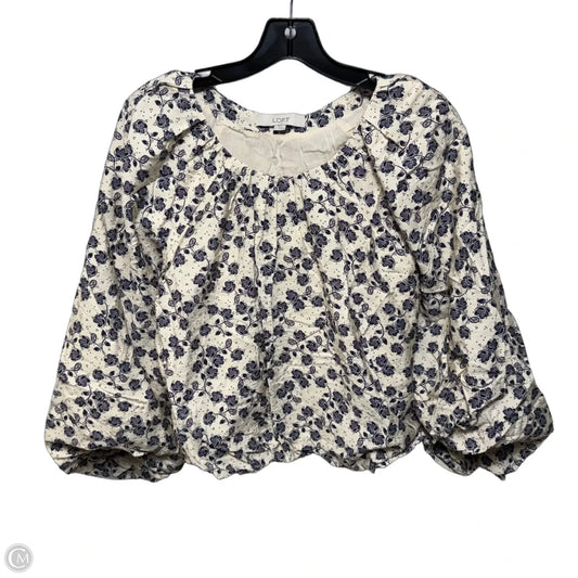 Top Long Sleeve By Loft In Blue & Cream, Size: S