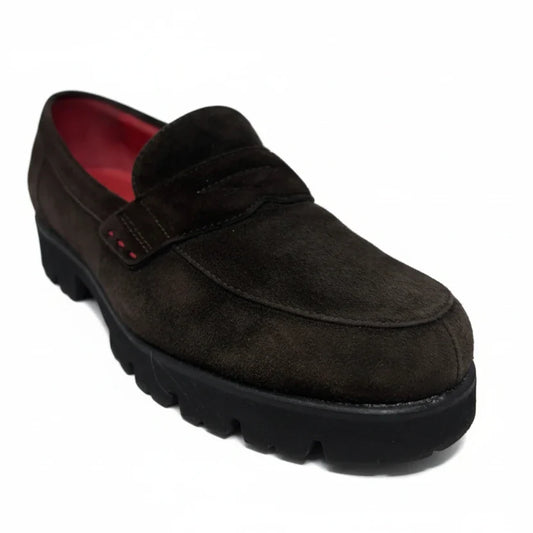 Marta Suede Penny Loafers By Pas de Rouge In Brown, Size: 7.5 (38)