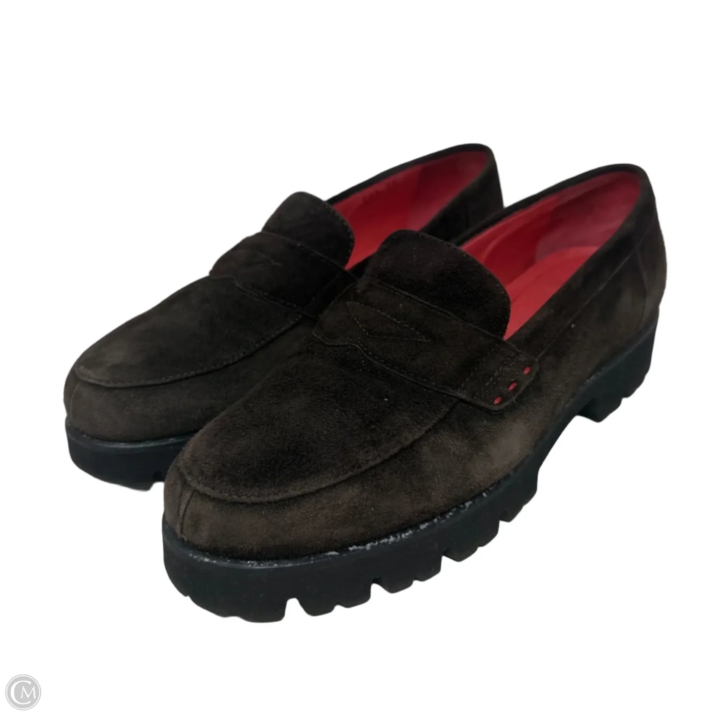 Marta Suede Penny Loafers By Pas de Rouge In Brown, Size: 7.5 (38)