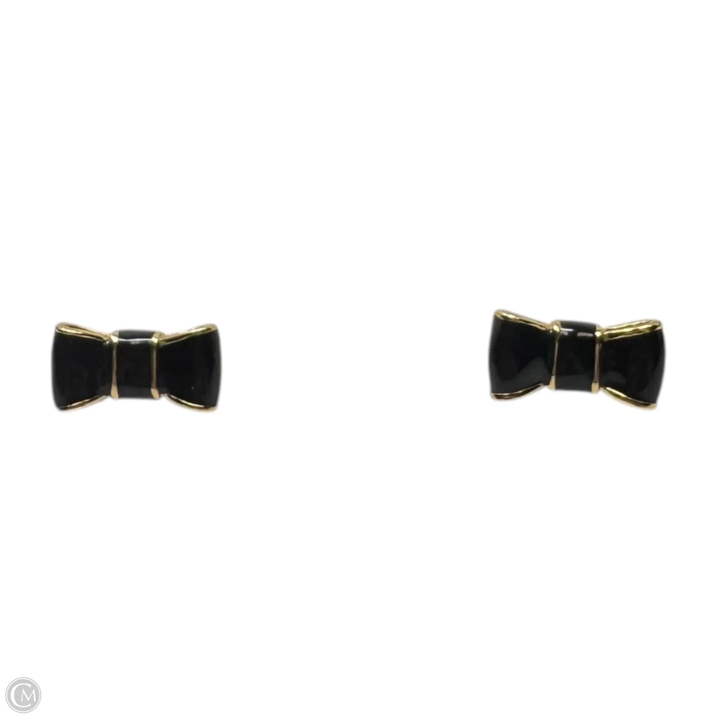 Take A Bow Gold Tone & Black Enamel Stud Earrings Designer By Kate Spade