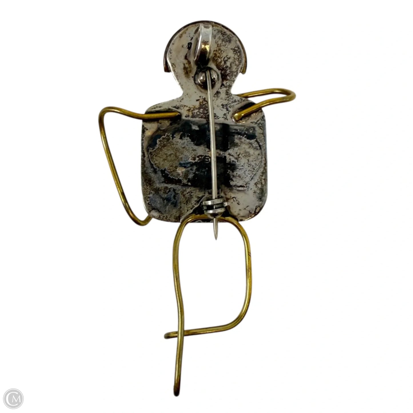 Vintage Taxco Mexico Modernist Figural Sterling Silver & Brass Pin By TF-57