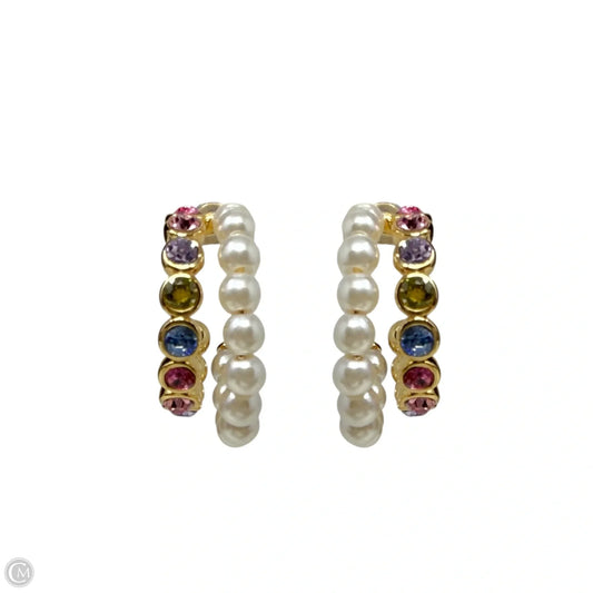 Imitation Pearl & Colorful Crystal Double Row Hoop Earrings Designer By Kate Spade