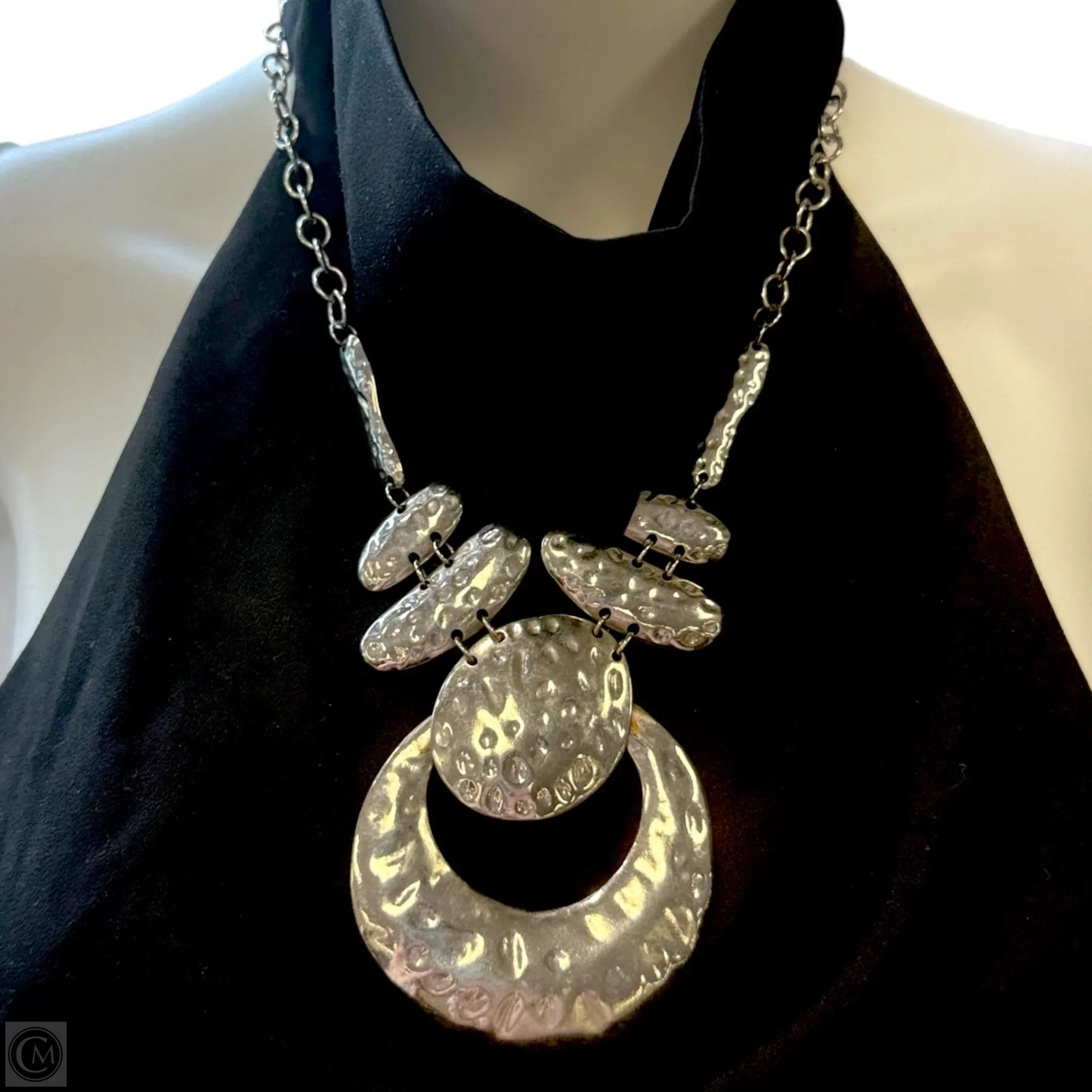 Hammered Silvertone Statement Necklace