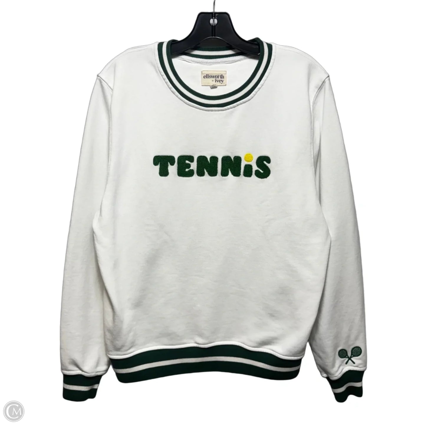 Tennis Sweatshirt Top Long Sleeve By Ellsworth + Ivey In Green & White, Size: S