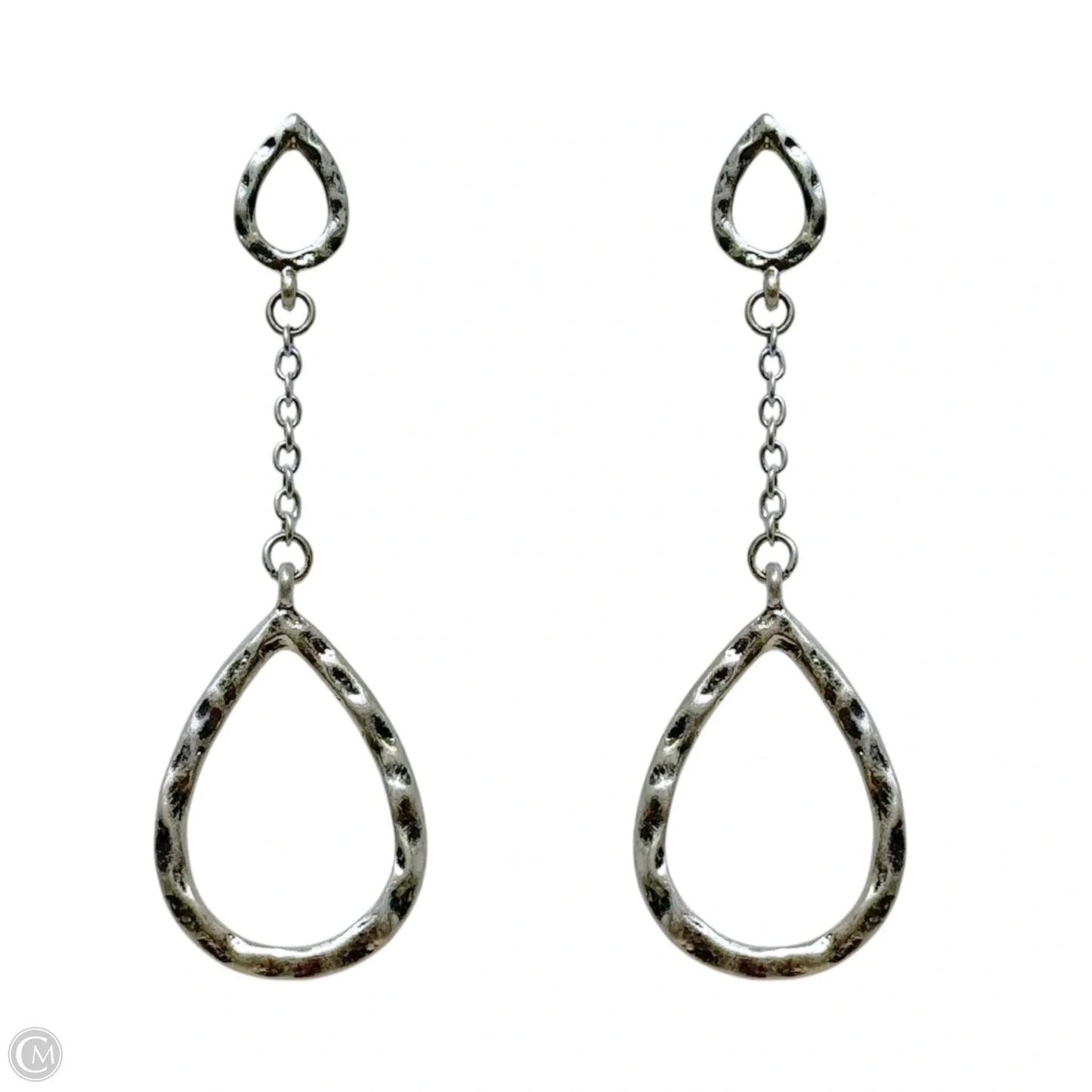 Hammeted Silver Tone Teardrop Dangle Earrings