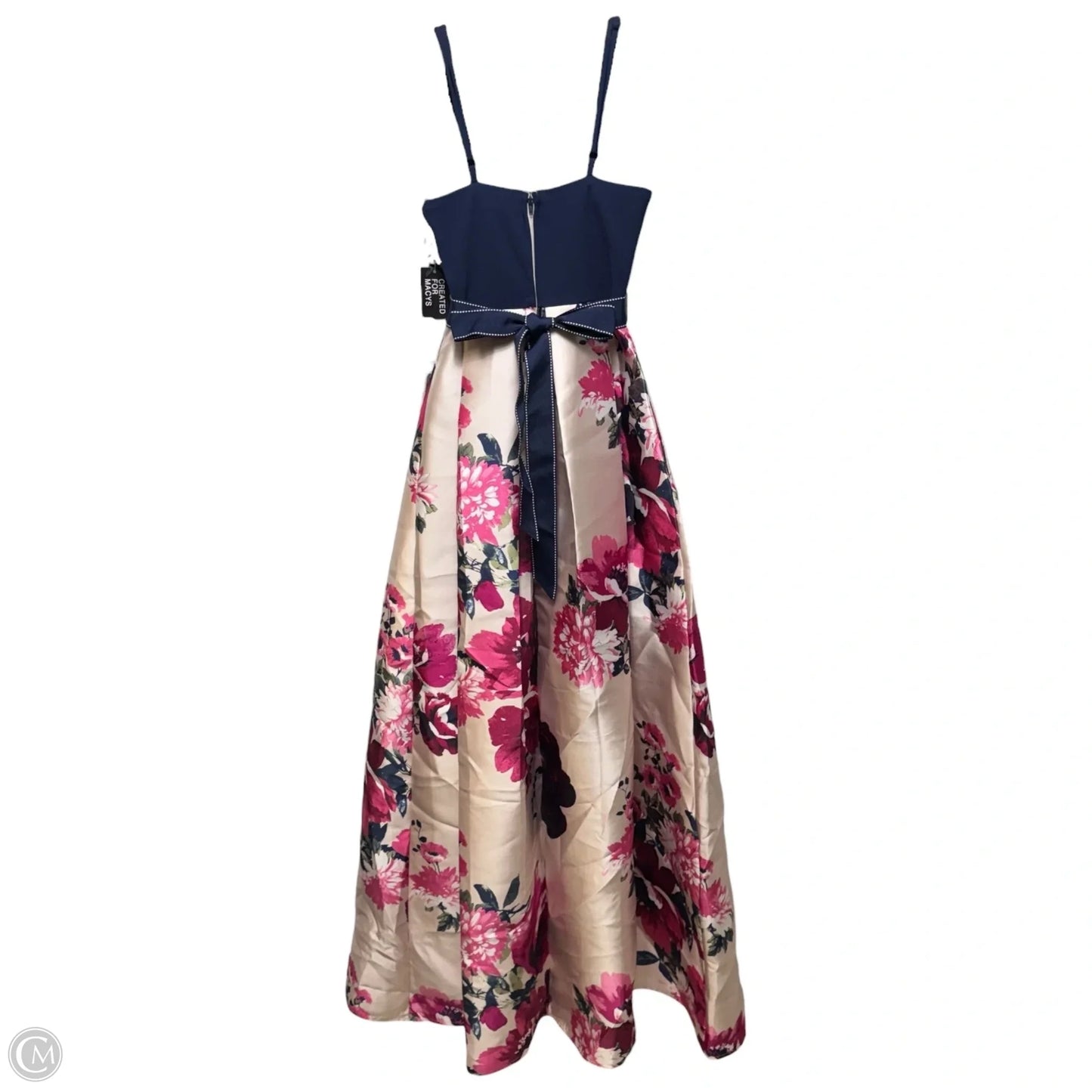 Juniors Bow Belt Fit Flare Gown By Nights By Teeze Me In Floral Print, Size: 2