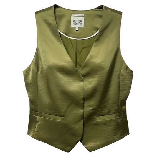 Satin Hidden Placket Vest By Scotch & Soda In Martini Olive, Size: M