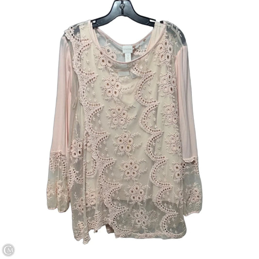Lace Eyelet Top Long Sleeve By Chicos In Pink, Size: 16