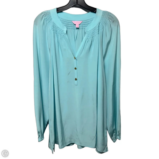 Silk Blouse Designer By Lilly Pulitzer In Aqua, Size: Xl