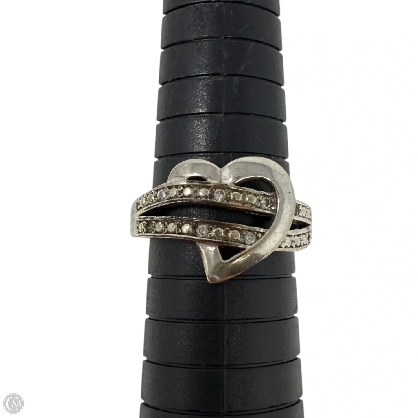 Vintage Sterling Silver & Cubic Zirconia Heart Statement Ring, Size: 9