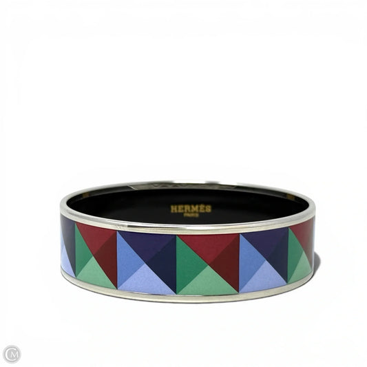 Enamel Clous en Trompe l'Oeil Palladium Plated Pyramid Enamel Bangle Bracelet Luxury Designer By Hermes