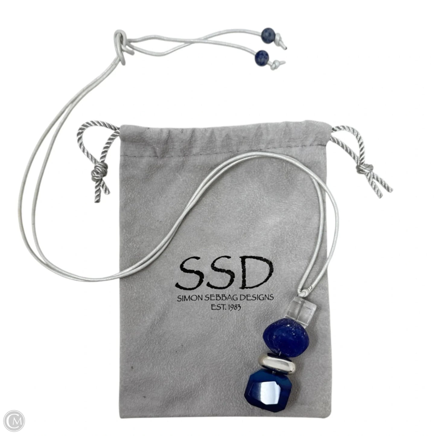 Sterling Silver, Stacked Blue Semi Precious Stone On Leather Cord Pendant Necklace By Simon Sebbag