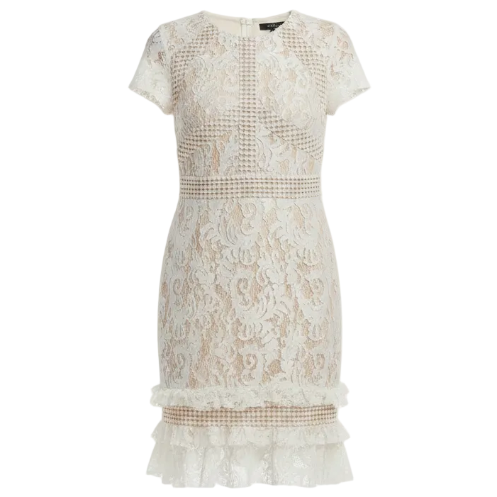 Frill Hem Lace Bodycon Dress By Pretty Little Thing In White, Size: 10