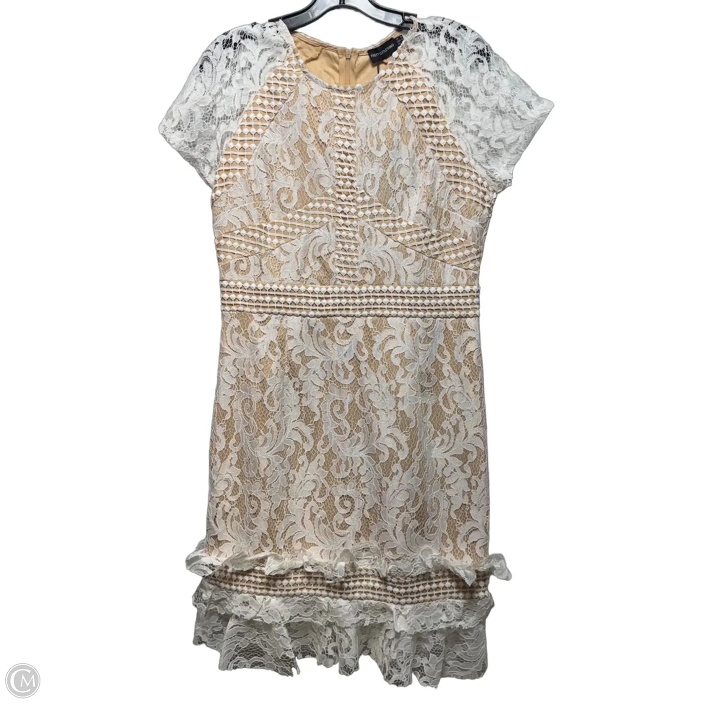 Frill Hem Lace Bodycon Dress By Pretty Little Thing In White, Size: 10