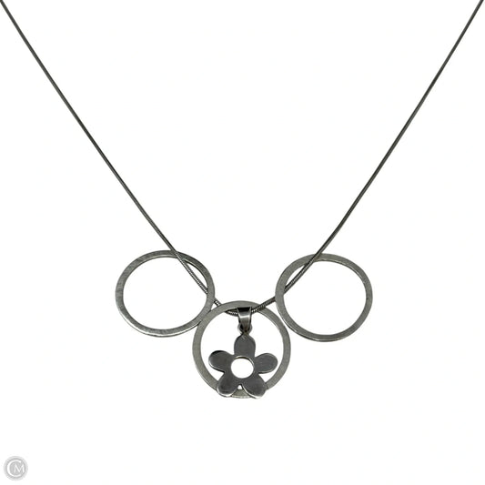 Sterling Silver Snake Chain & Triple intertwined Circle With Flower Pendant Necklace