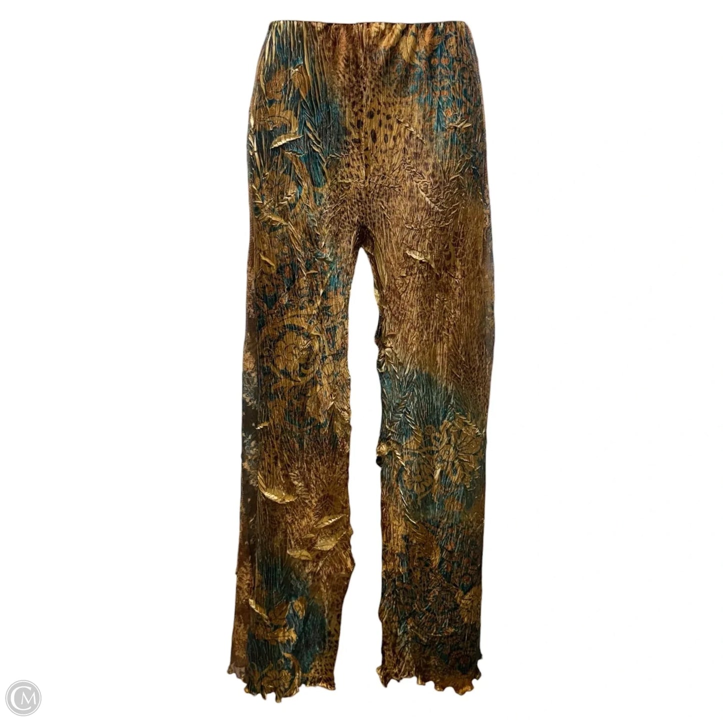 Crinkle Evening Tank & Trouser Set 2pc By Komarov In Gold & Green, Size: S