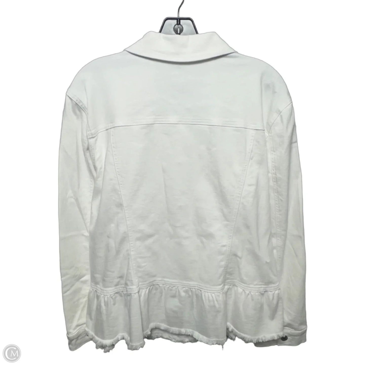 Frayed Edge Jacket Denim By Chicos In White, Size: XL