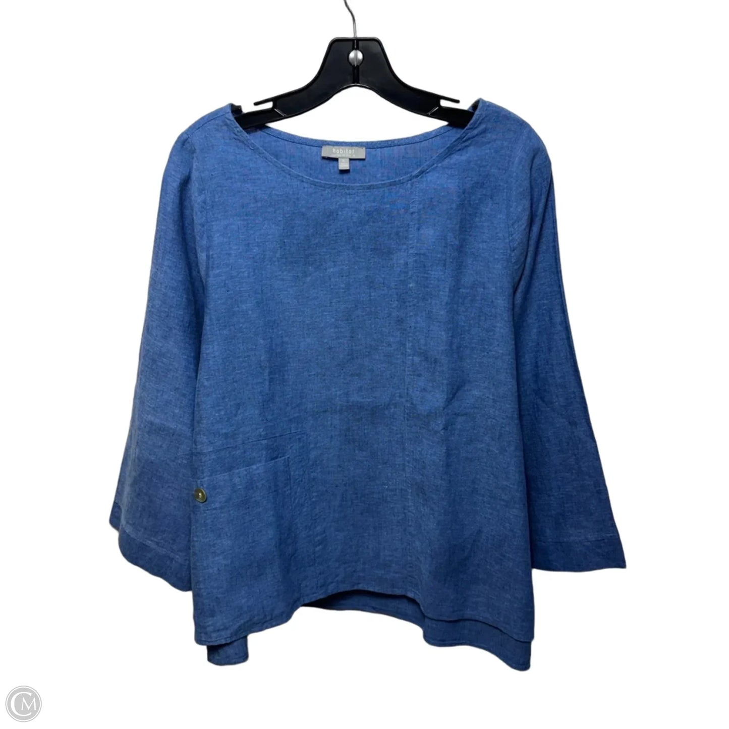Linen-Cotton Blend Top Long Sleeve By Habitat In Blue, Size: XL