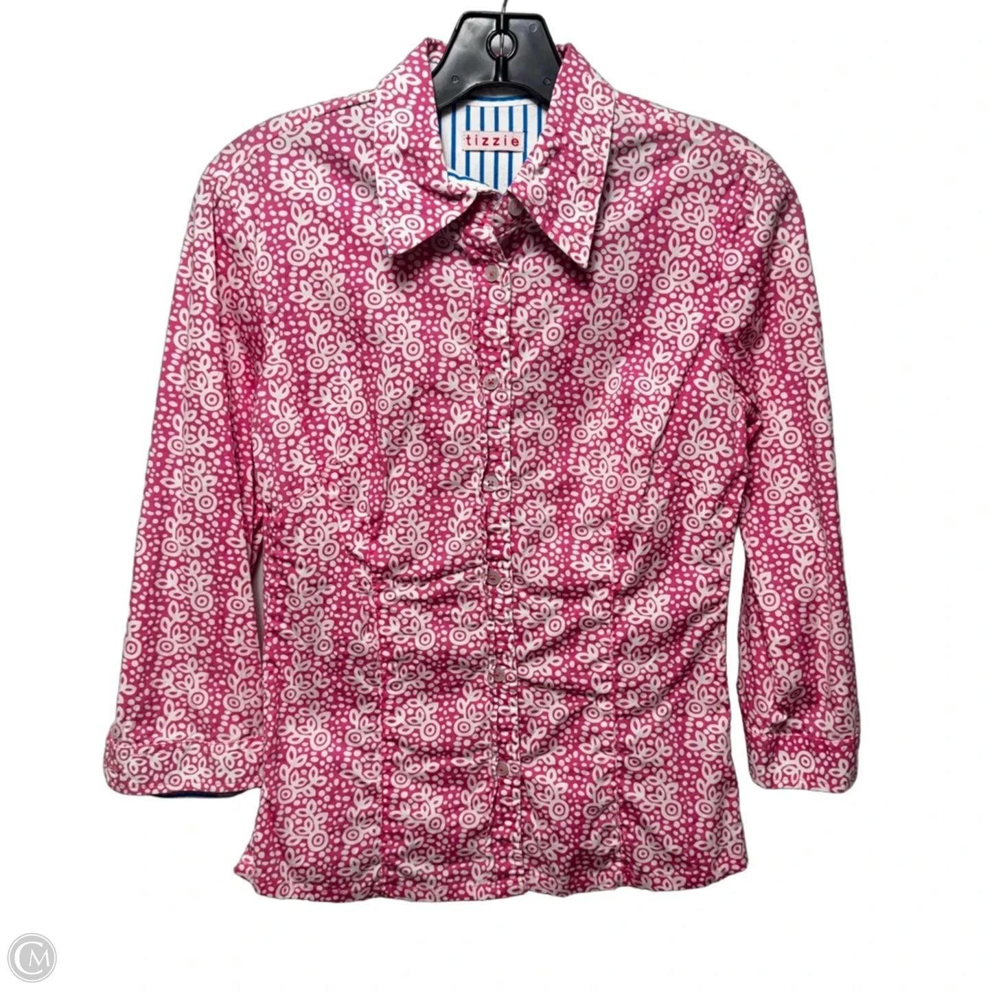 3/4 Sleeve Shirt By Tizzie In Pink & White, Size: S