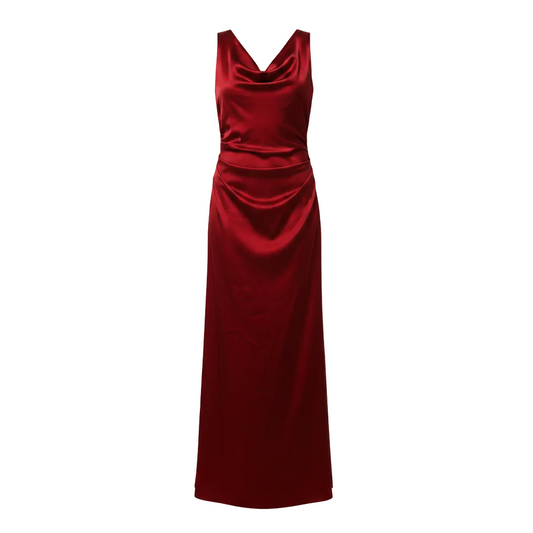 Cowl Neck Satin Back Cross Long Dress By Commense In Red, Size: S