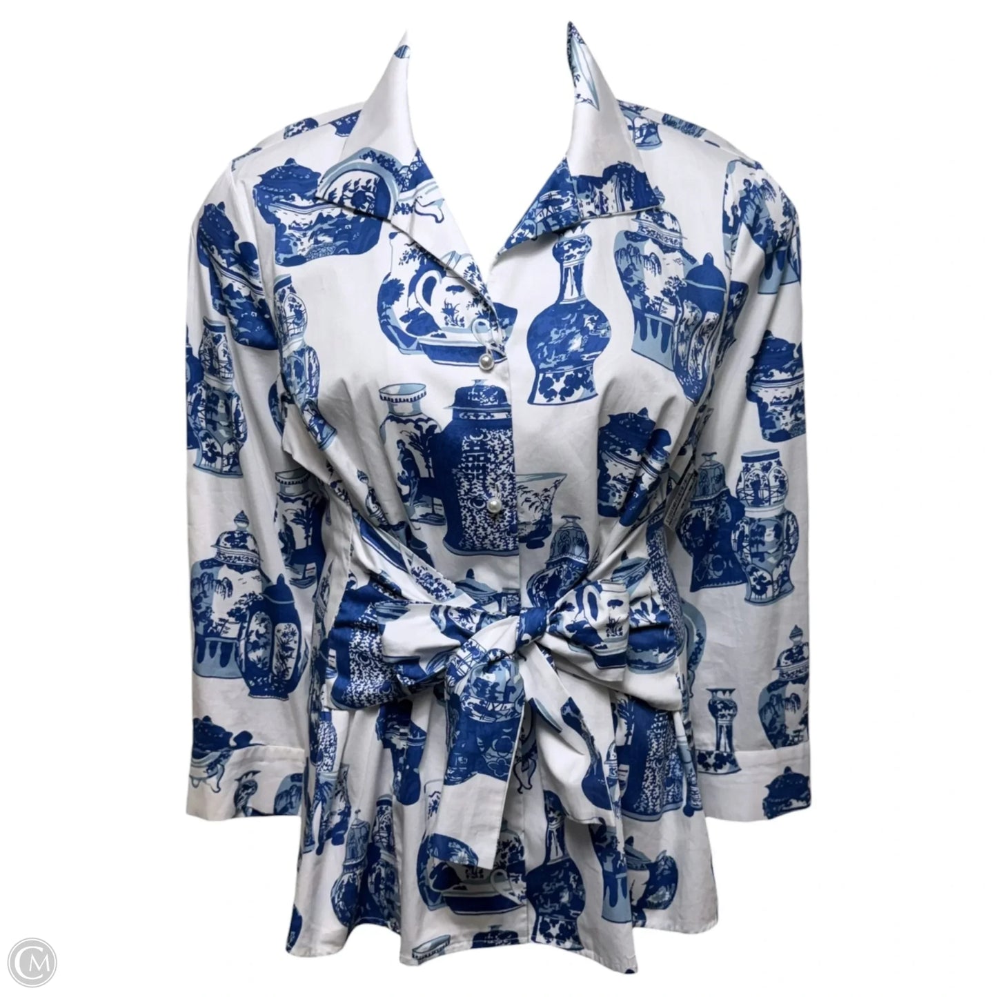 Top Long Sleeve By Patty Kim In Blue & White, Size: Xl