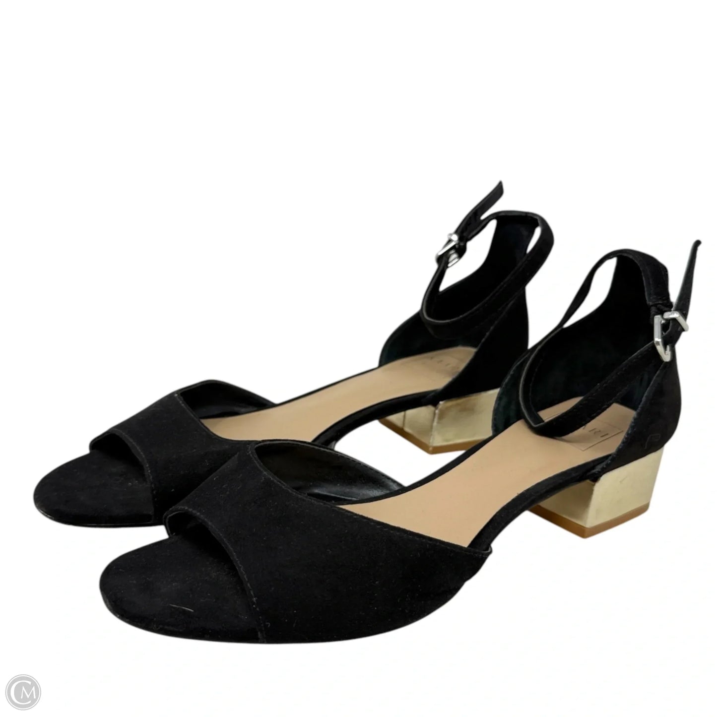 Danni  Block Heel Sandals By Kaari Blue In Black & Gold, Size: 8.5
