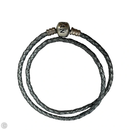 Sterling Silver & Braided Leather Double Bracelet with Barrel Clasp In Silver-Grey By Pandora