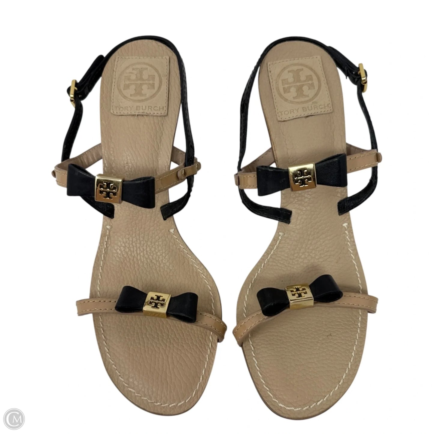 Kailey Sandals Designer By Tory Burch In Black & Gold, Size: 8.5