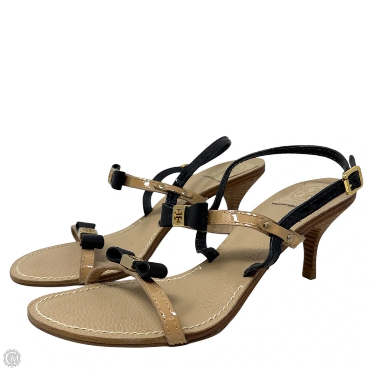 Kailey Sandals Designer By Tory Burch In Black & Gold, Size: 8.5