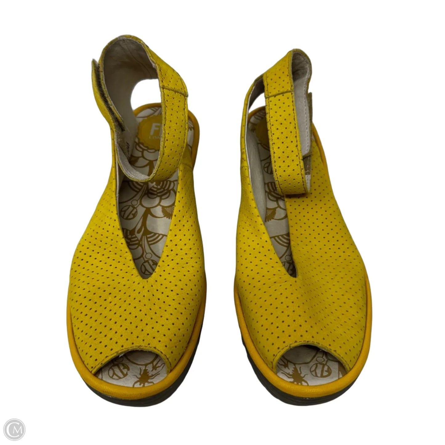Yala Perforated Shoes Heels Wedge By Fly London In Yellow, Size: 8.5