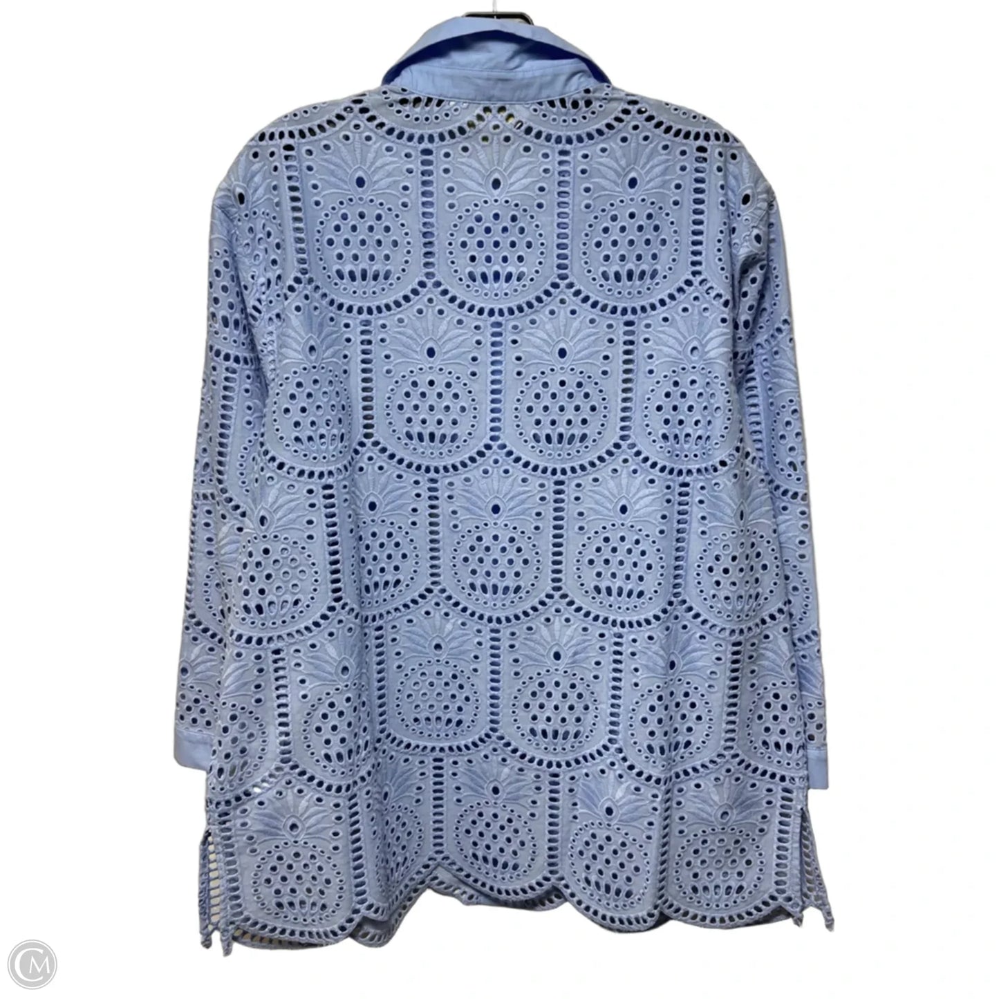 Gracee Pineapple Eyelet Top Long Sleeve Designer By Lilly Pulitzer In Blue, Size: M