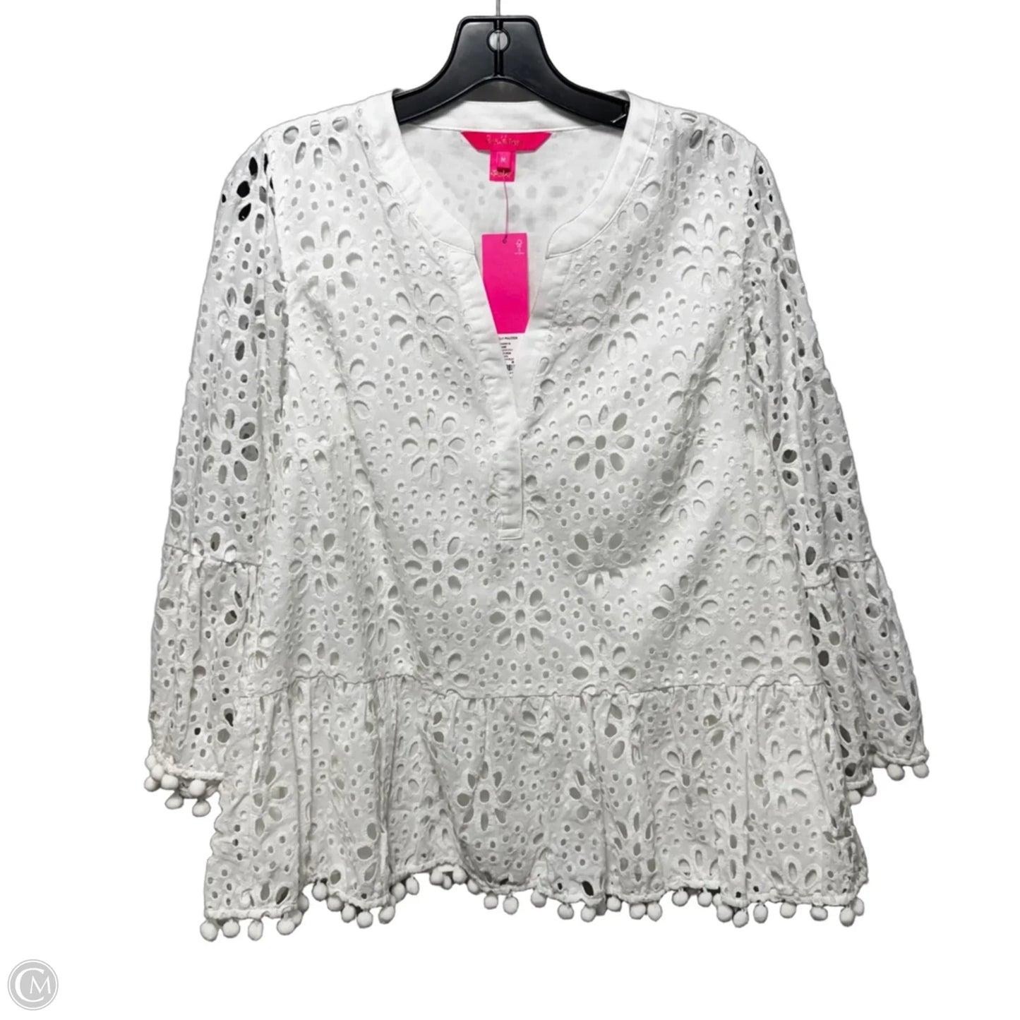Bekah 3/4 Sleeve Eyelet Top Designer By Lilly Pulitzer In White, Size: M