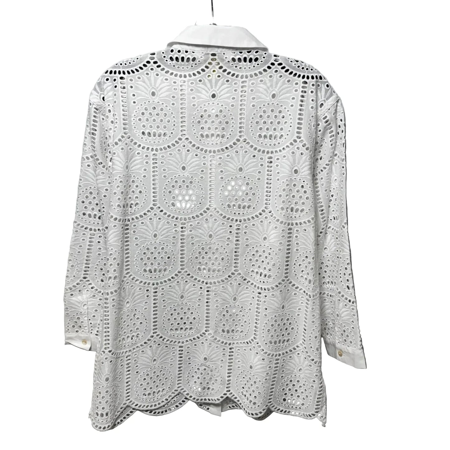 Gracee Pineapple Eyelet Top Long Sleeve Designer By Lilly Pulitzer In White, Size: M