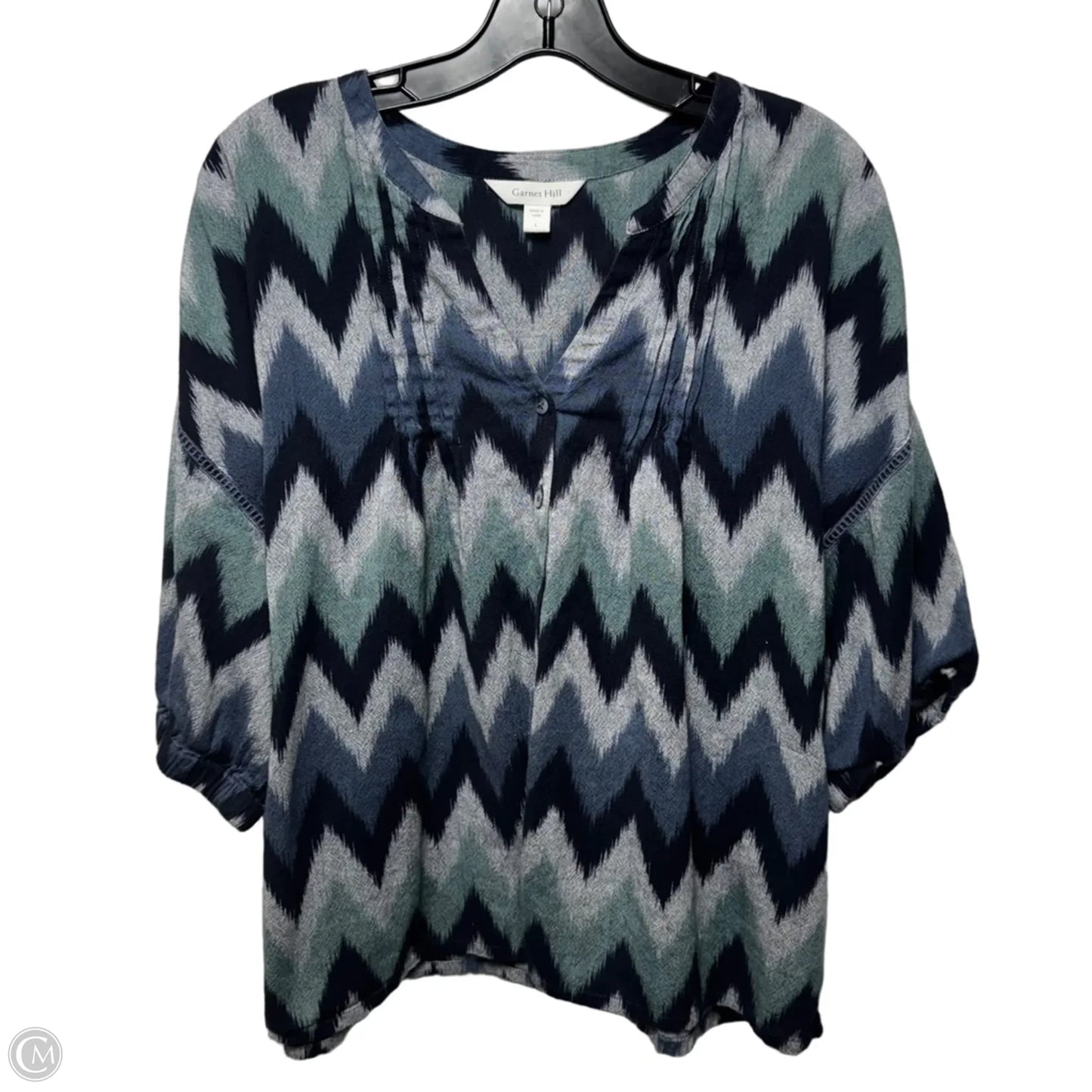 Top Short Sleeve By Garnet Hill In Chevron Pattern, Size: L