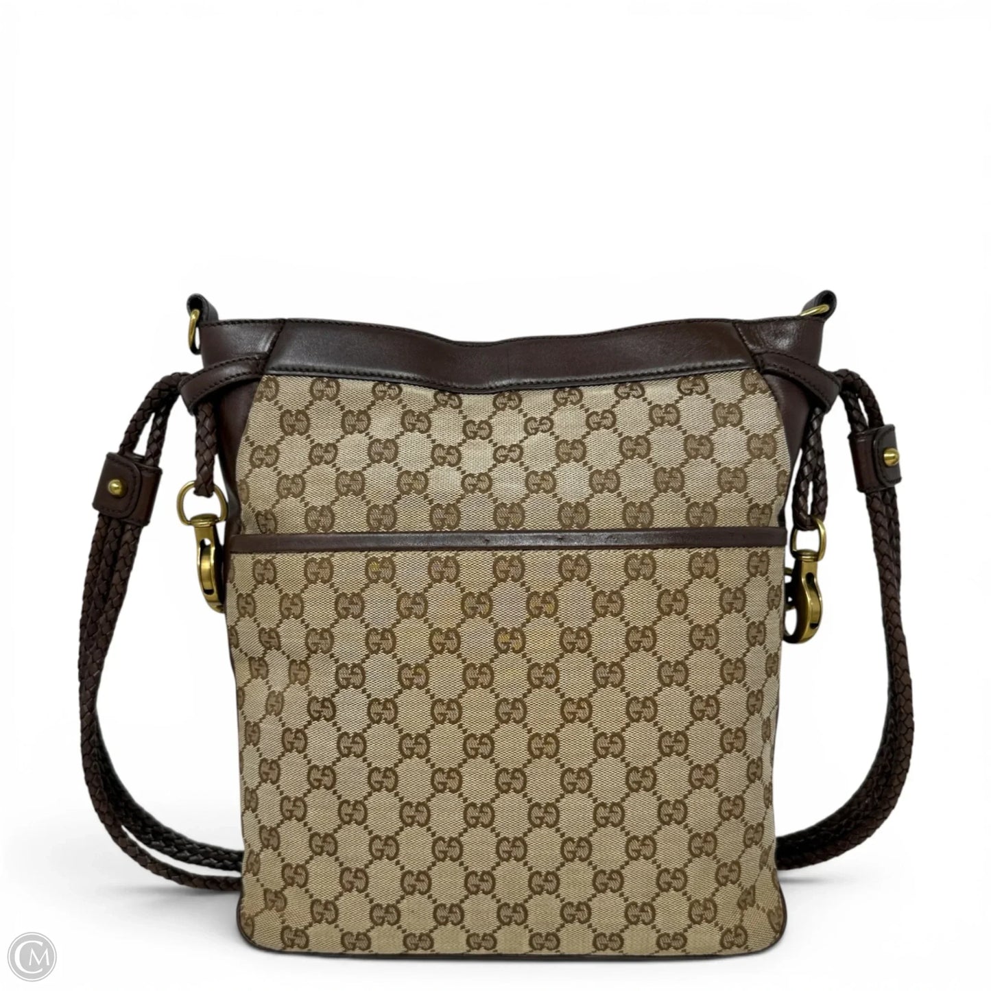 Vintage GG Monogram Canvas Braided Messenger Shoulder Bag  Luxury Designer By Gucci, Size: Medium