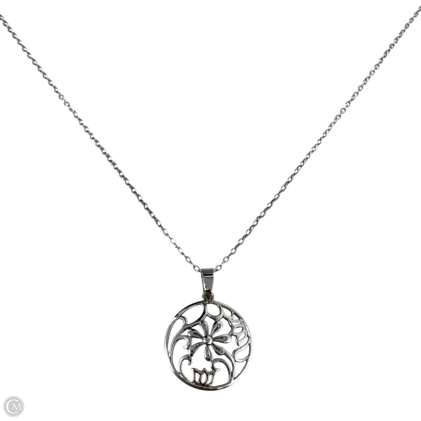 Sterling Silver Botanical Open Work Pendant Necklace