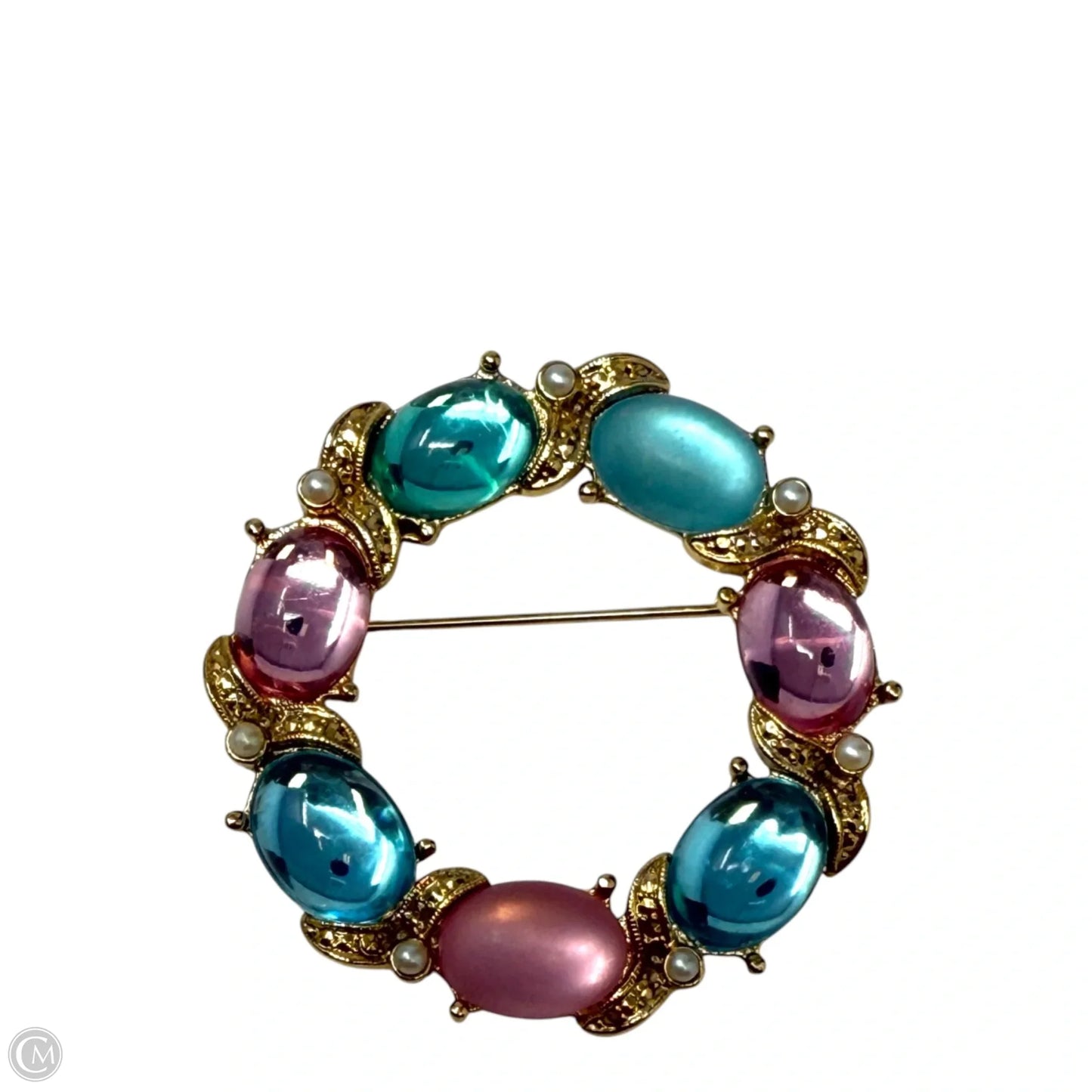 Iridescent Pink & Turquoise Wreath Brooch Pin By Two Sisters