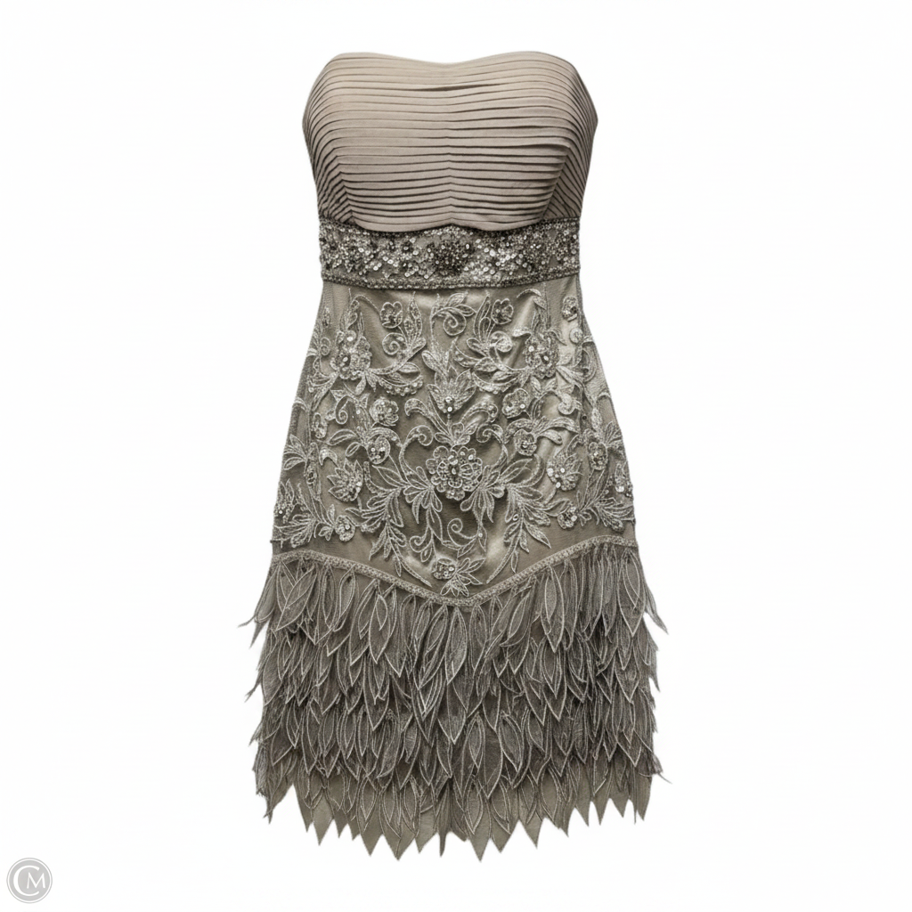 Strapless Embellished Petal Cocktail Dress By Sue Wong Nocturne In Silver, Size: 4