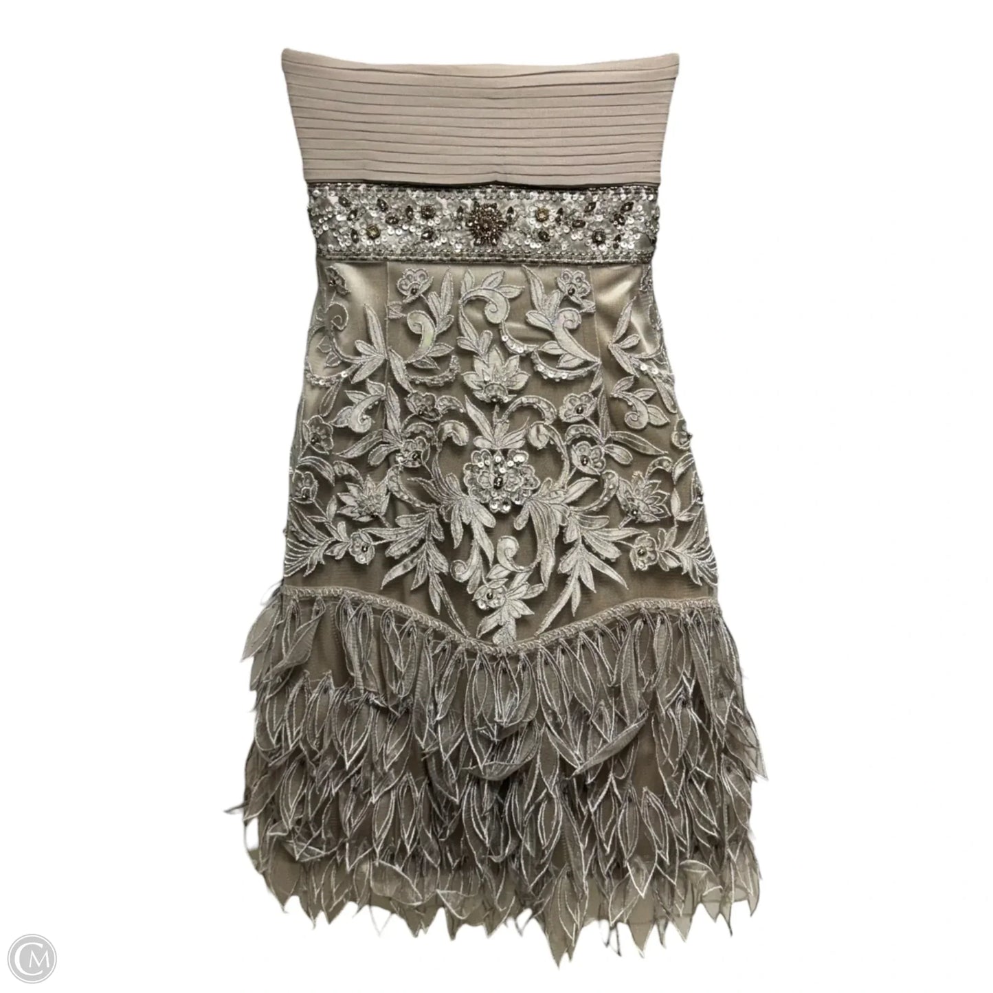 Strapless Embellished Petal Cocktail Dress By Sue Wong Nocturne In Silver, Size: 4
