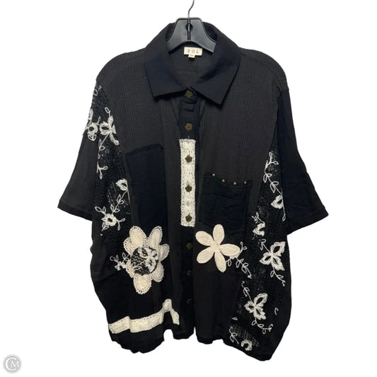 Top Short Sleeve By Pol In Black & Cream, Size: M