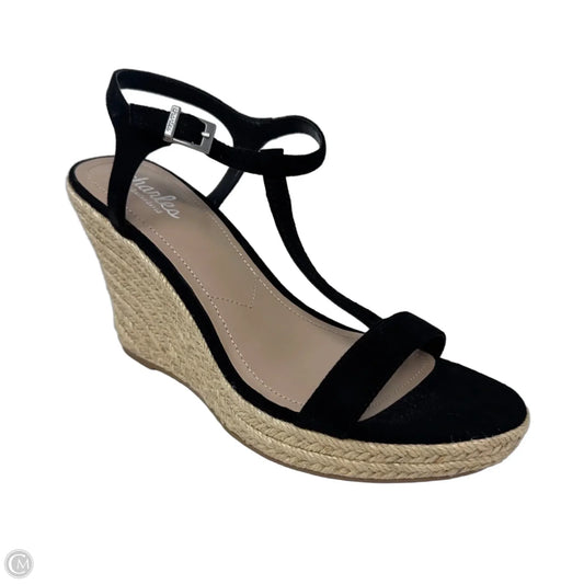 T Strap Espadrille Wedge Shoes By Charles By Charles David In Black, Size: 8