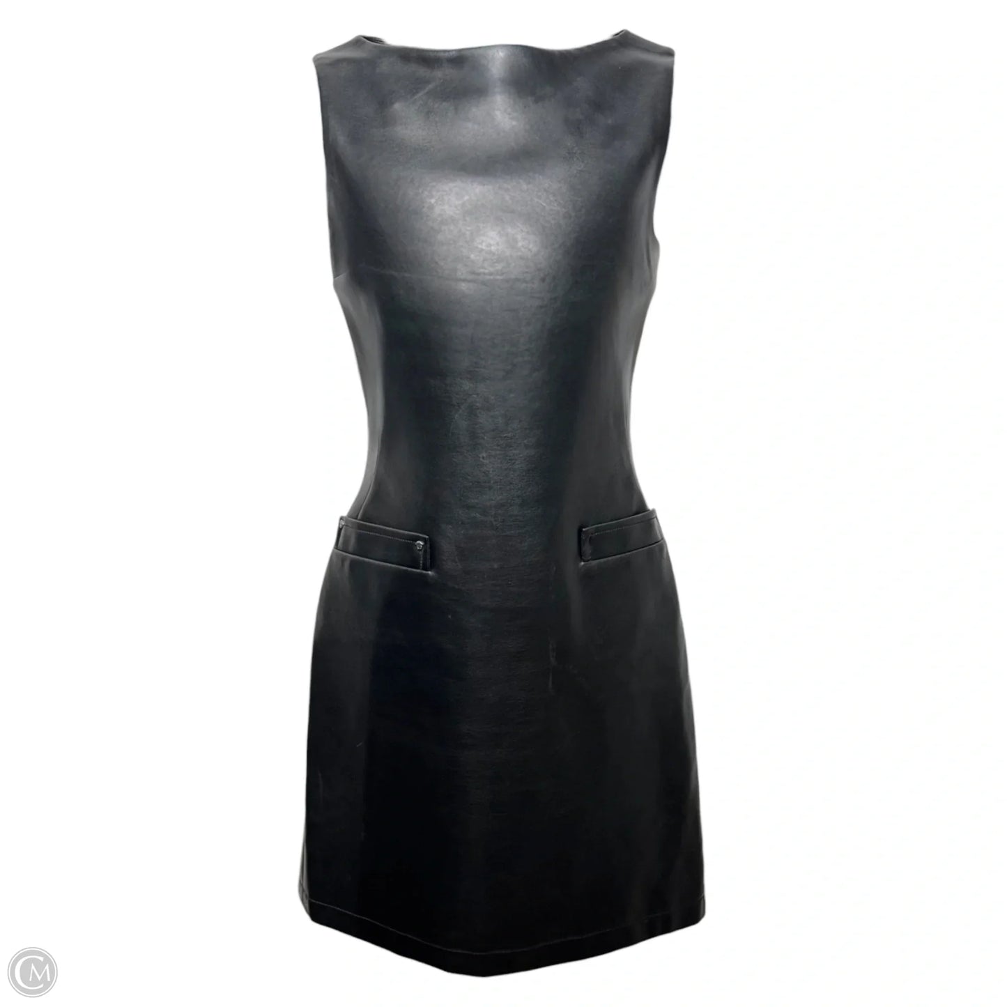 AS IS Faux Leather Sheath Dress Luxury Designer By Versace In Black, Size: 2 (38)